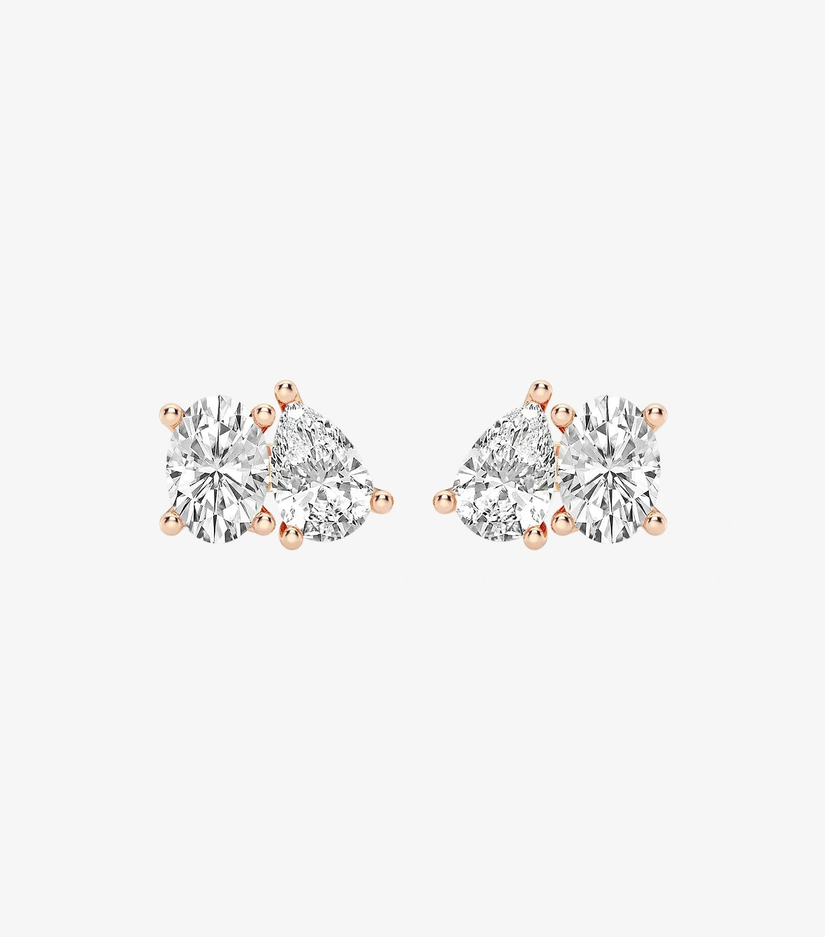Toi-Et-Moi Earrings With Oval and Pear-Shaped Diamonds In A 3-Prong Setting