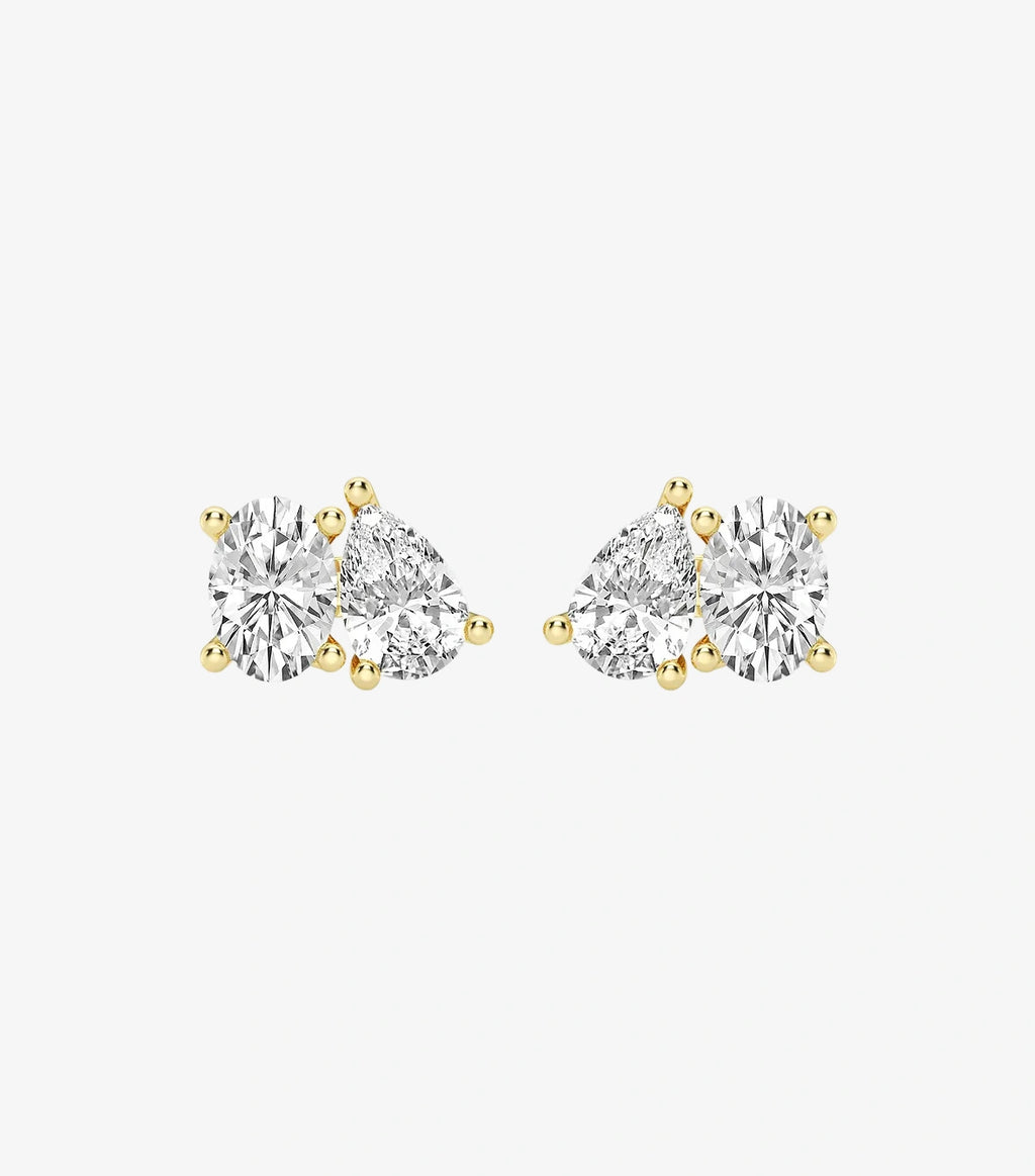 Toi-Et-Moi Earrings With Oval and Pear-Shaped Diamonds In A 3-Prong Setting